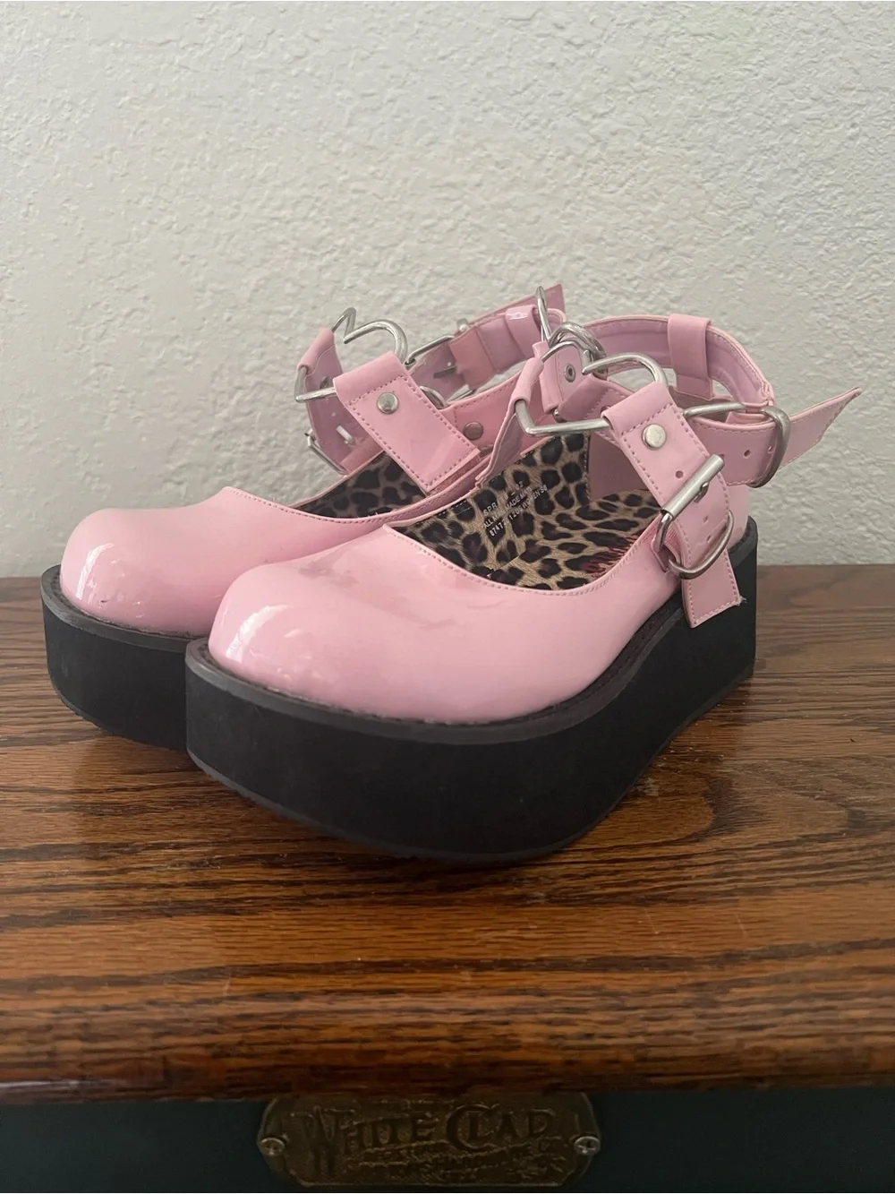 Demonia Faux Patent Leather Platform Mary Janes Pink Shoes Heart Buckle Strap 6